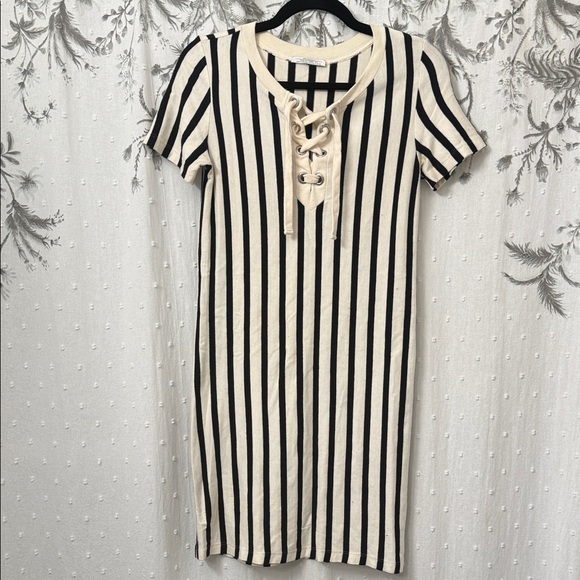 Zara Dresses & Skirts - Zara Black and Cream Striped Mini Dress